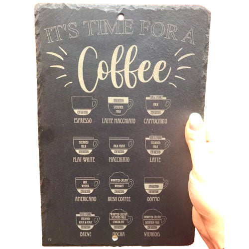 its time for a coffee slate wall sign being held in a hand