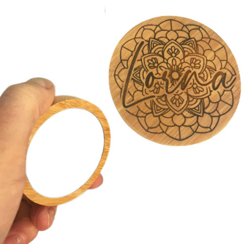 engraved pocket mirror with hand for size