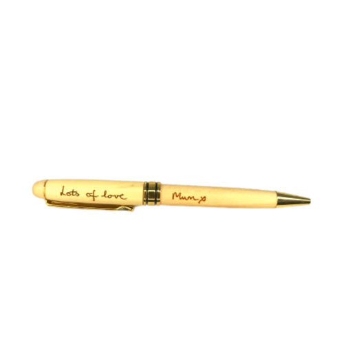 optional wood pen with laser engraved handwritten message
