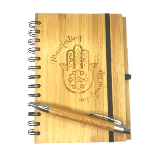 hand of hamsa laser engraved notebook with personalised pen