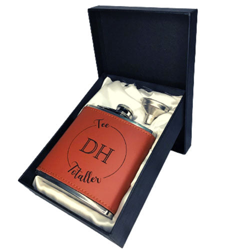 a personalised hip flask set in gift box