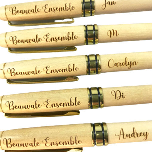 personalised wood pens engraved with individual names