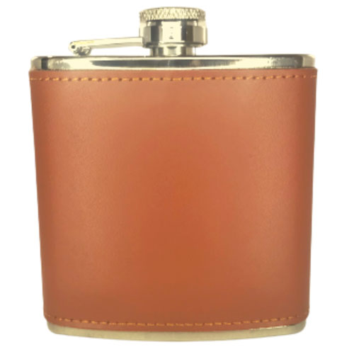 blank tan leather hip flask