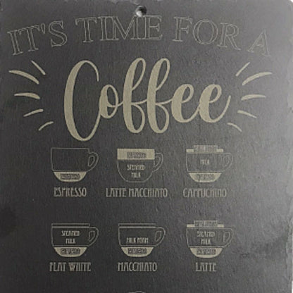 close up of the top of slate wall sign for coffee lovers