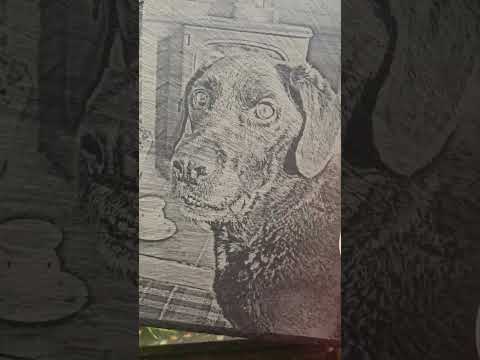 taking the customer photo of their pet and engraving onto slate as a memorial