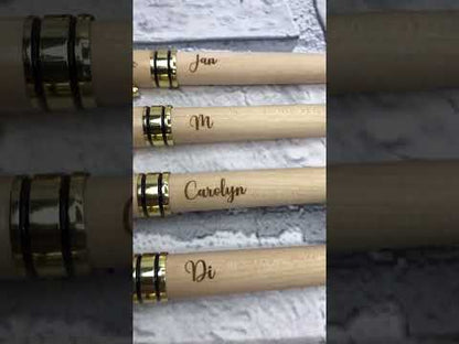 five laser engraved personalised pens made for a music band