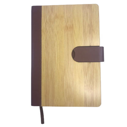 blank front view of our luxury bamboo and leather notebook