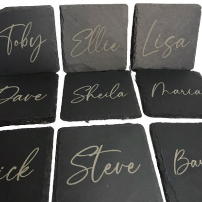 group photo of personalised name coasters