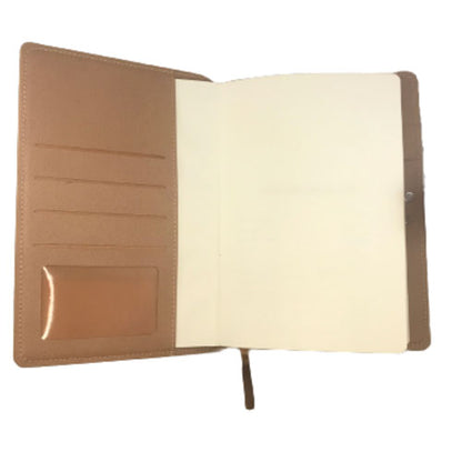 inside our personalised bamboo notebook showing the card holder slots